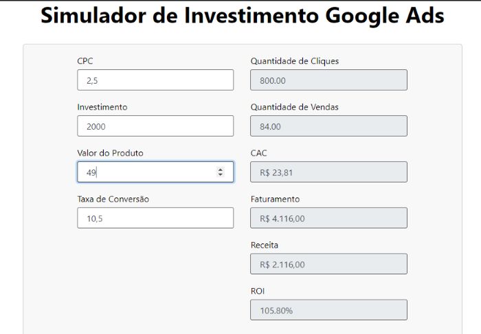 imagem do simulador de investimentos google ads