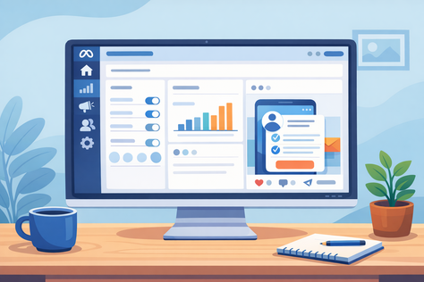 tela de computador com interface do Meta Ads aberta em campanha de geração de leads