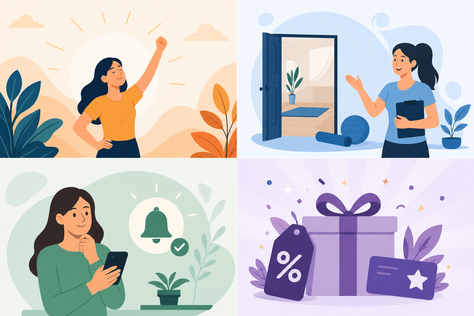 1. mensagem de texto motivacional 2. convite personalizado para aula experimental 3. lembrete amigável de retorno de contato 4. oferta exclusiva de pacote promocional