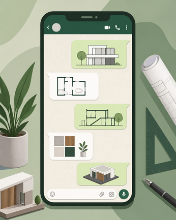 conversa no WhatsApp com ícones de arquitetura