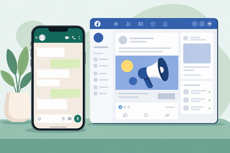 tela de conversa no WhatsApp com anúncio do Facebook aberto ao lado